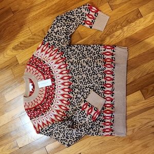 Charter Club Animal Print Misses Petite  Crew Sweater Size Large Petite🎁